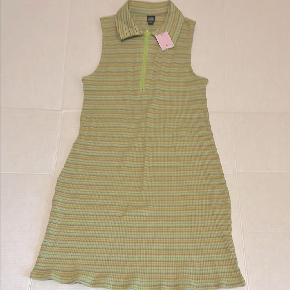 Wild Fable Sz M Striped Sleeveless Polo Dress with zipper. NWT Ribbed knit.